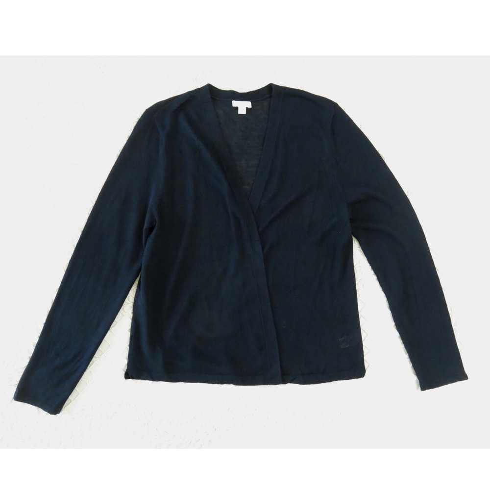 J Jill Womens Navy Blue Linen Blend Open Front Cardigan Medium Sweater